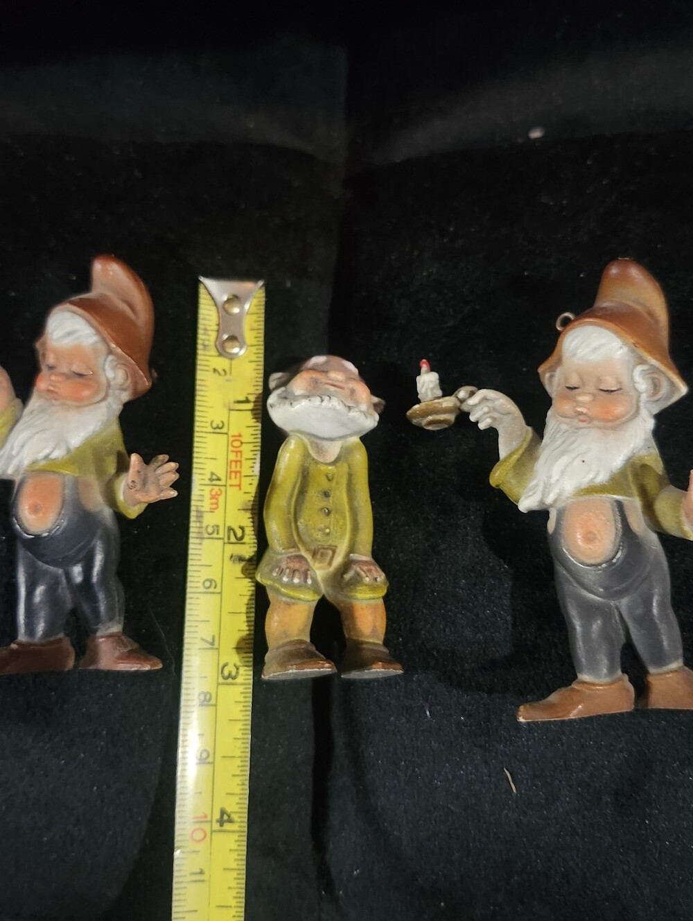 vintage hand-painted plastic or resin elf, dwarf, or gnome Christmas ornaments,